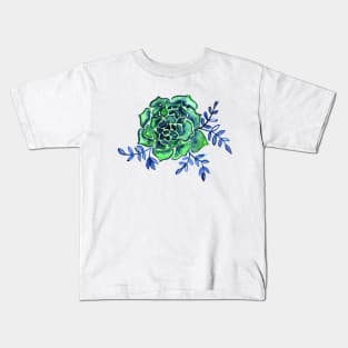 Watercolor houseleek - green and blue Kids T-Shirt